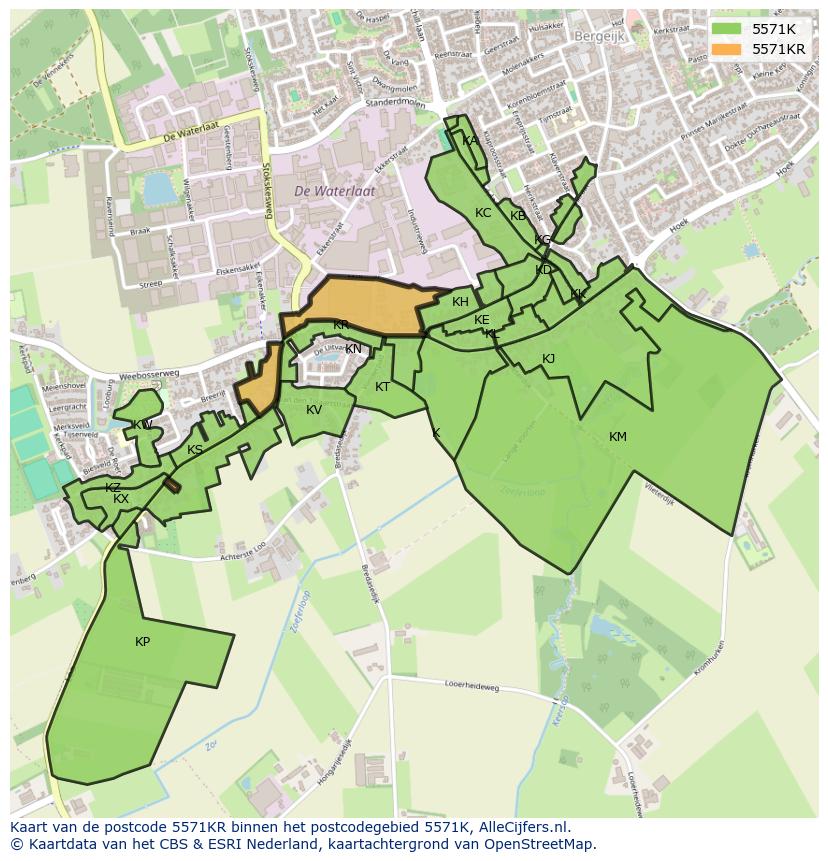 Afbeelding van het postcodegebied 5571 KR op de kaart.