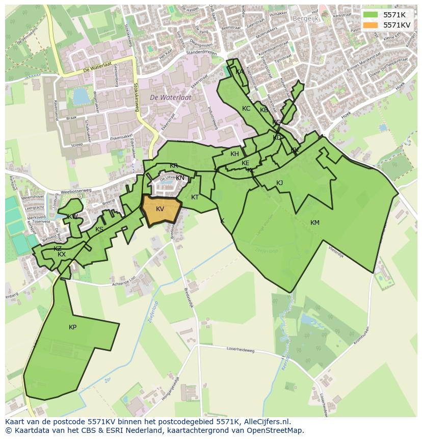 Afbeelding van het postcodegebied 5571 KV op de kaart.
