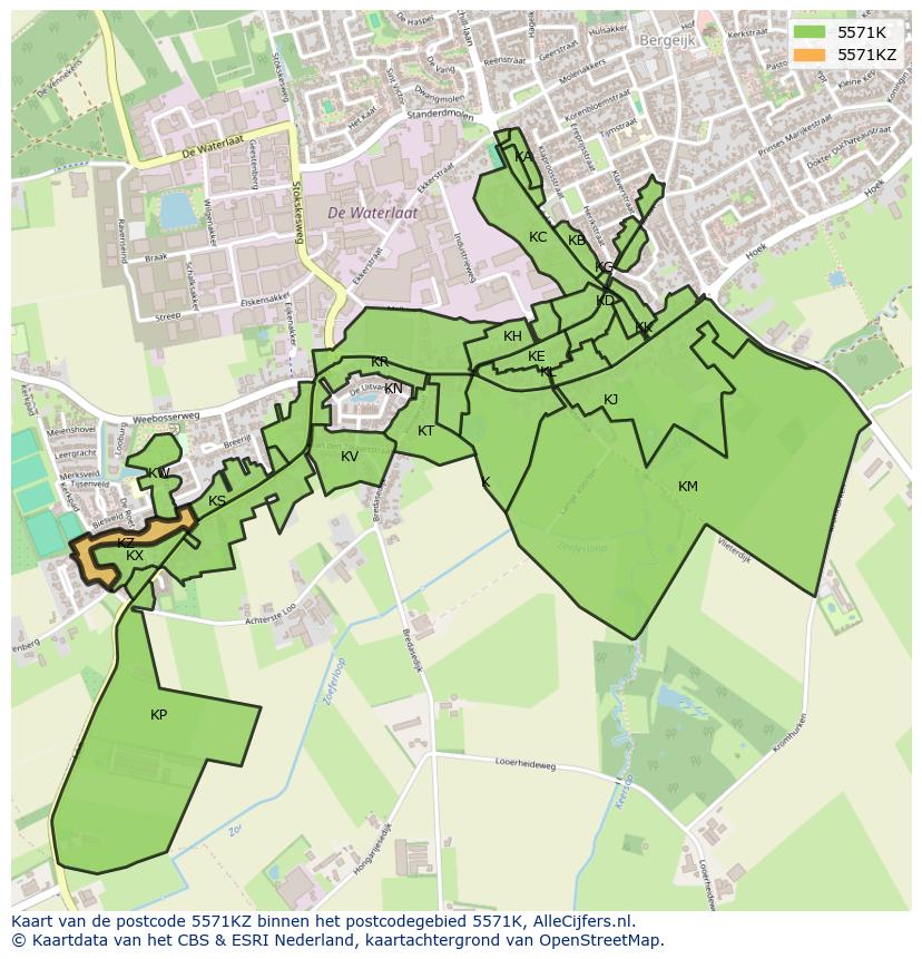 Afbeelding van het postcodegebied 5571 KZ op de kaart.
