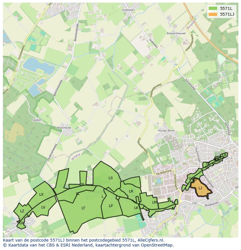 Afbeelding van het postcodegebied 5571 LJ op de kaart.