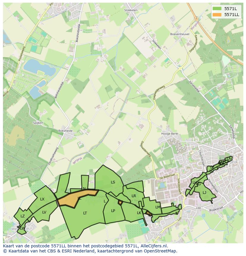 Afbeelding van het postcodegebied 5571 LL op de kaart.
