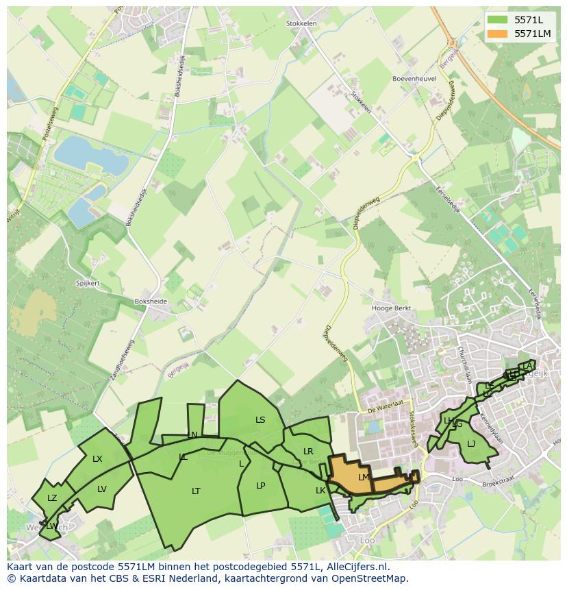 Afbeelding van het postcodegebied 5571 LM op de kaart.