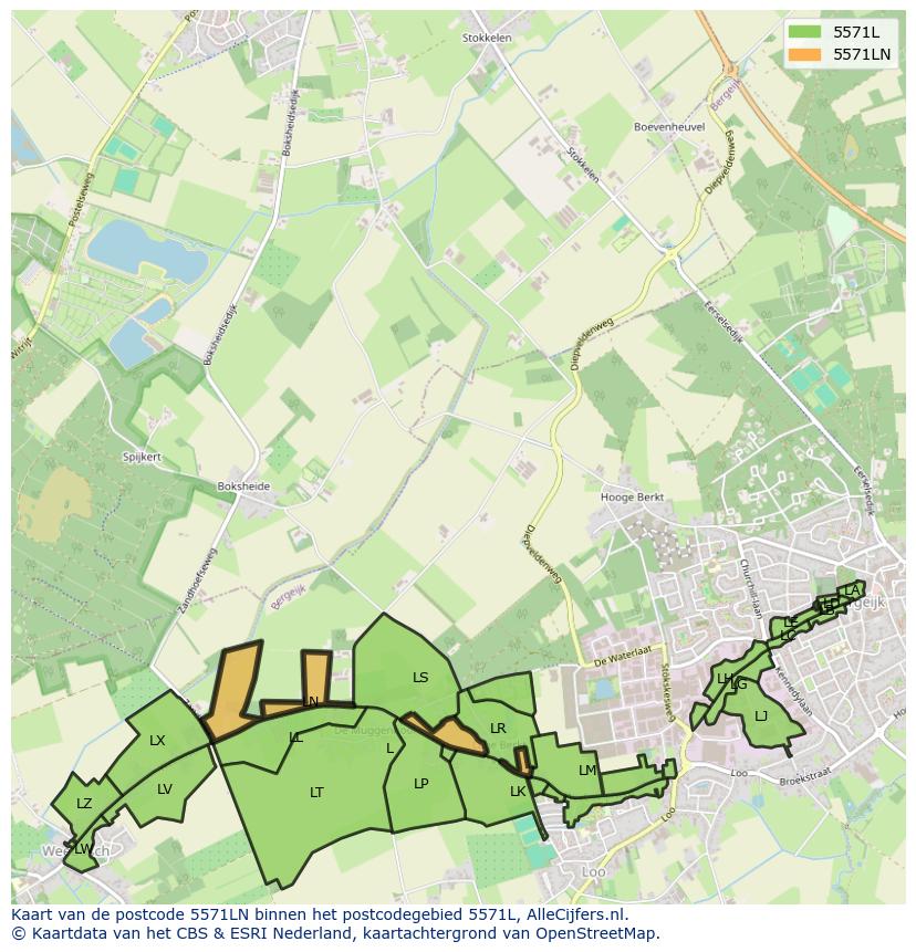 Afbeelding van het postcodegebied 5571 LN op de kaart.