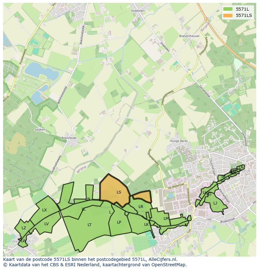 Afbeelding van het postcodegebied 5571 LS op de kaart.