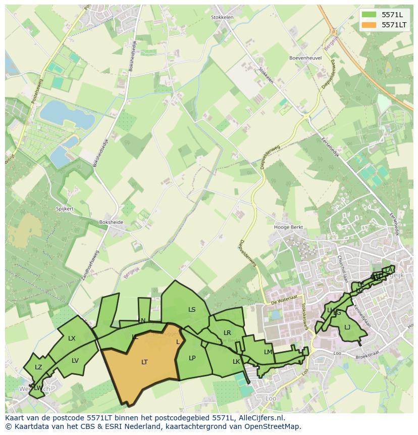 Afbeelding van het postcodegebied 5571 LT op de kaart.