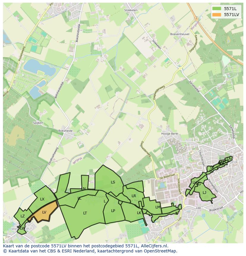 Afbeelding van het postcodegebied 5571 LV op de kaart.
