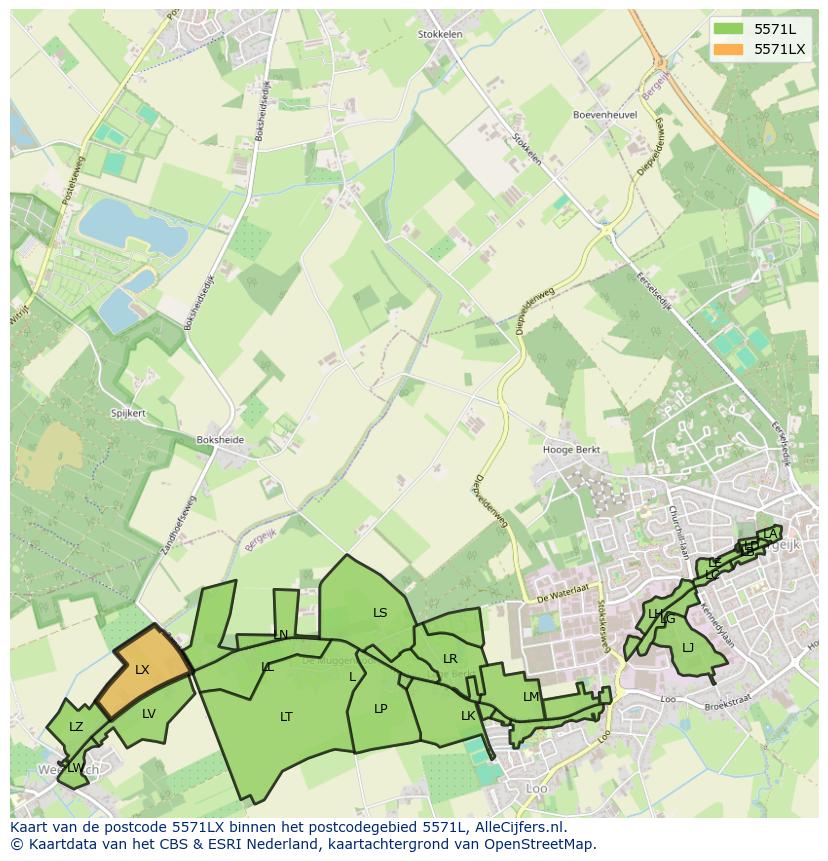 Afbeelding van het postcodegebied 5571 LX op de kaart.