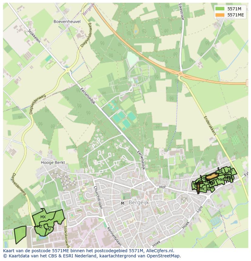 Afbeelding van het postcodegebied 5571 ME op de kaart.