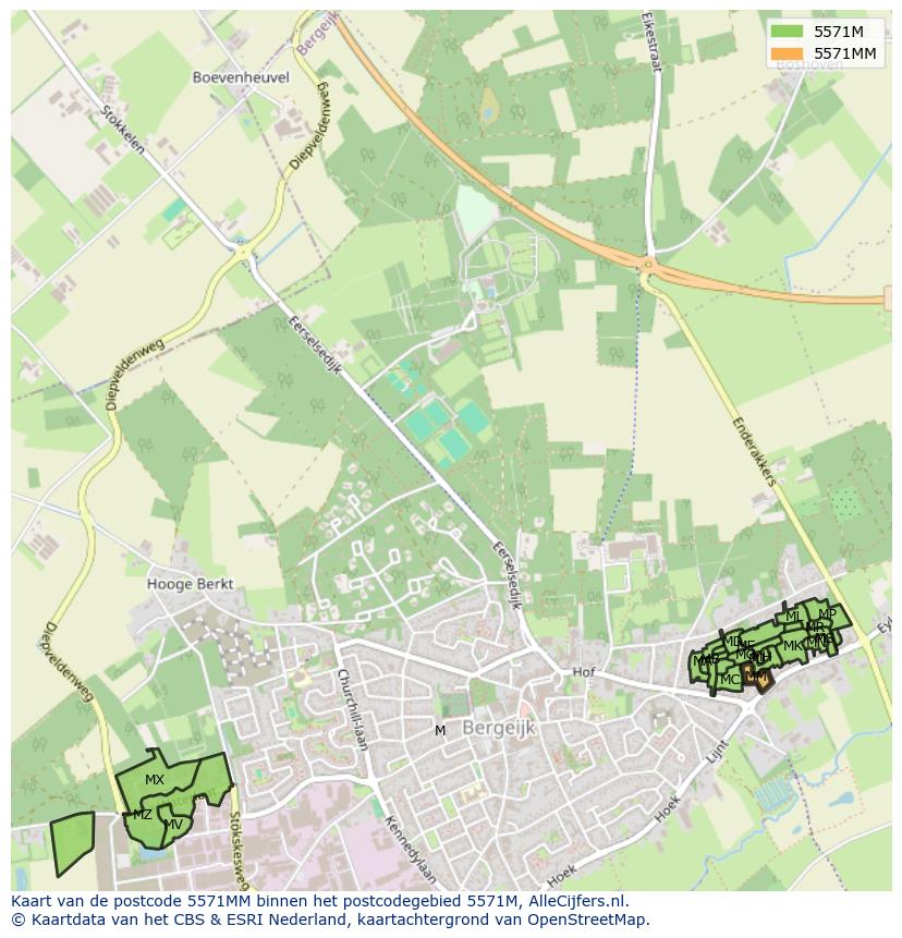 Afbeelding van het postcodegebied 5571 MM op de kaart.