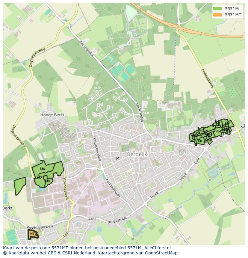 Afbeelding van het postcodegebied 5571 MT op de kaart.