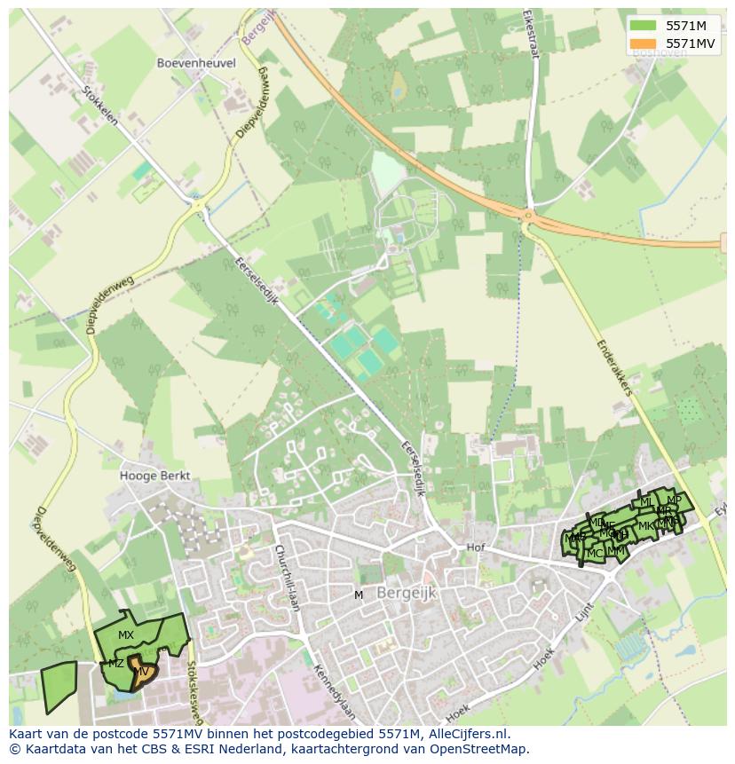 Afbeelding van het postcodegebied 5571 MV op de kaart.