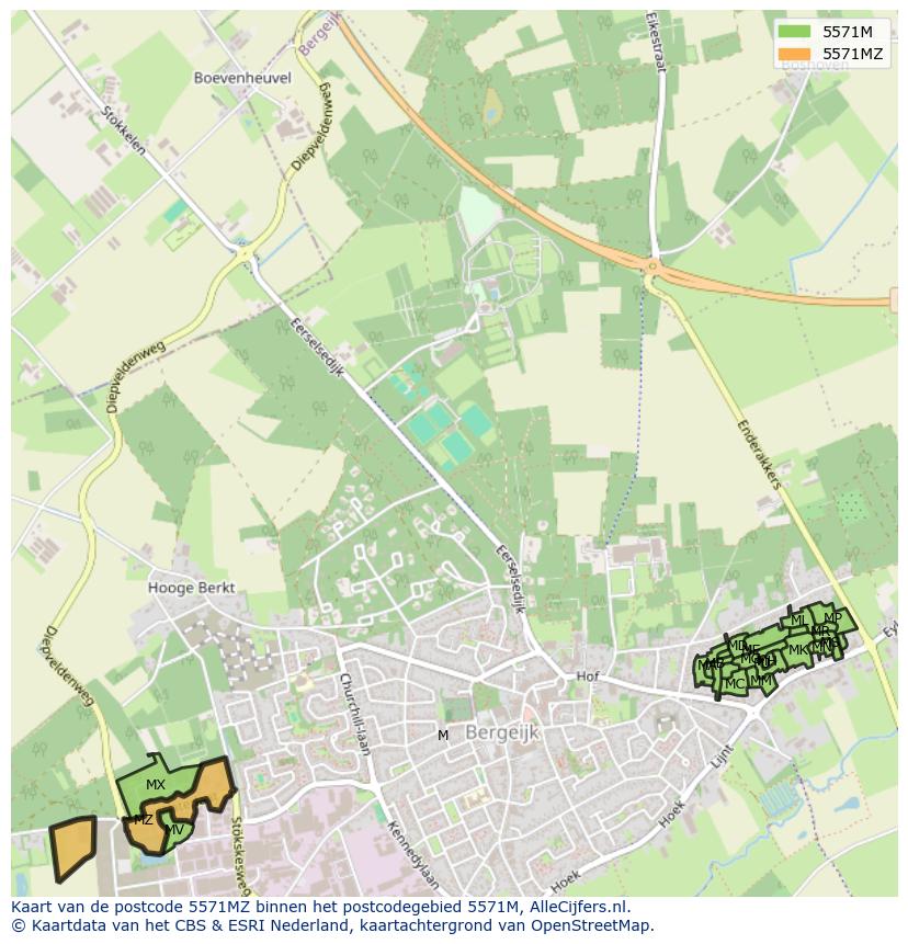Afbeelding van het postcodegebied 5571 MZ op de kaart.