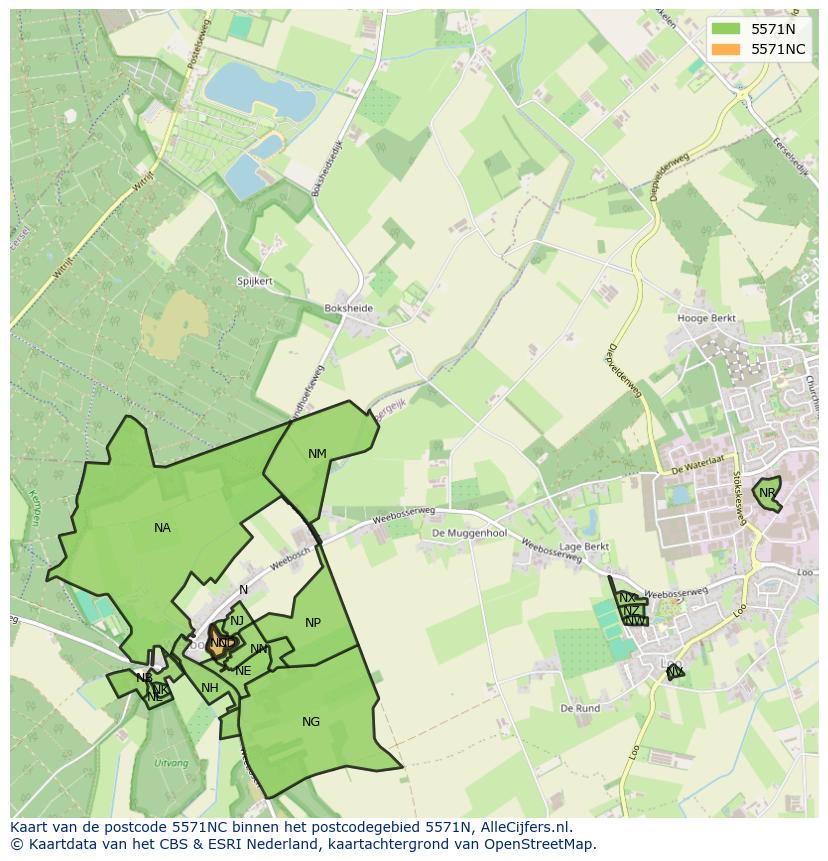 Afbeelding van het postcodegebied 5571 NC op de kaart.
