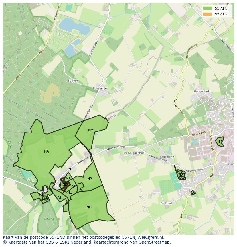 Afbeelding van het postcodegebied 5571 ND op de kaart.