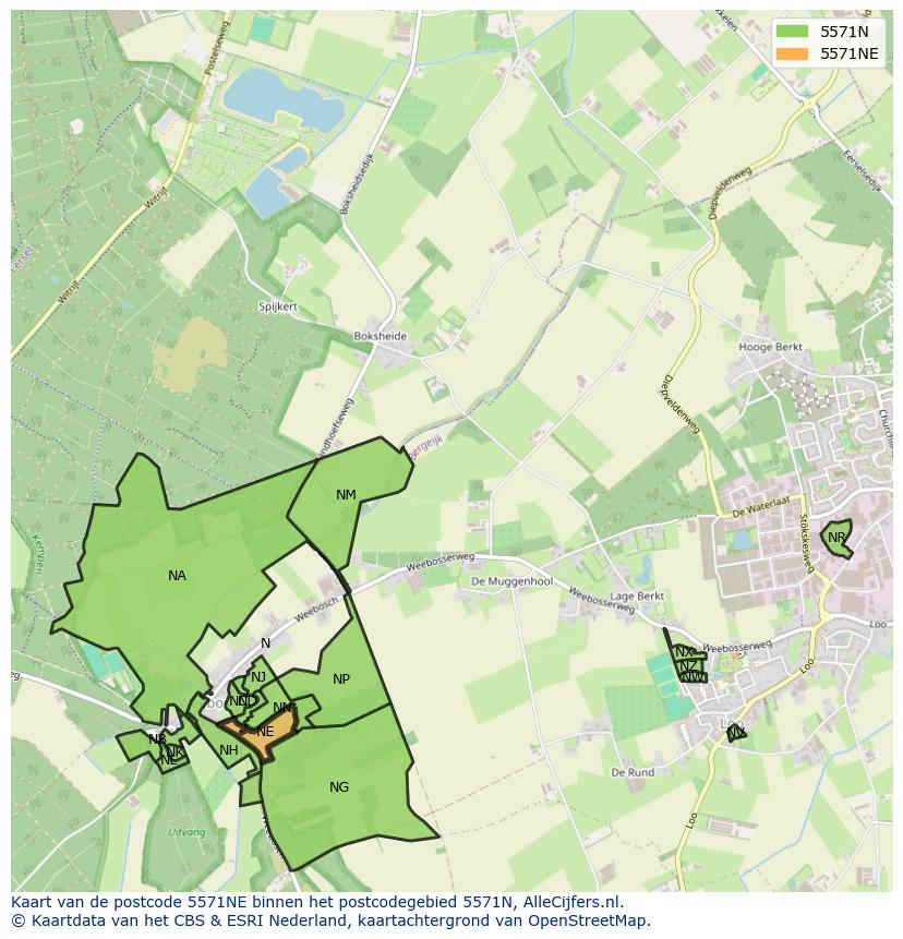 Afbeelding van het postcodegebied 5571 NE op de kaart.
