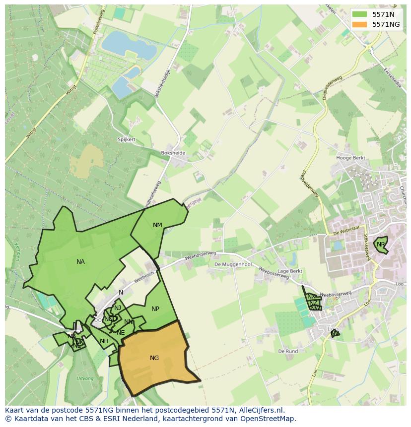 Afbeelding van het postcodegebied 5571 NG op de kaart.