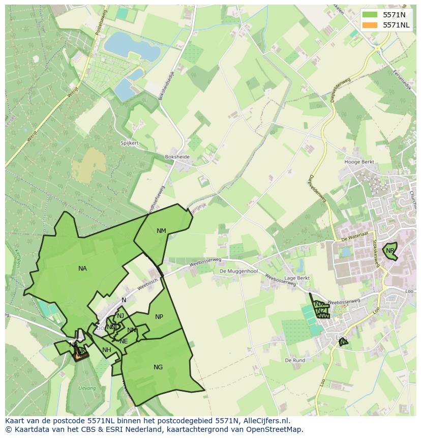 Afbeelding van het postcodegebied 5571 NL op de kaart.