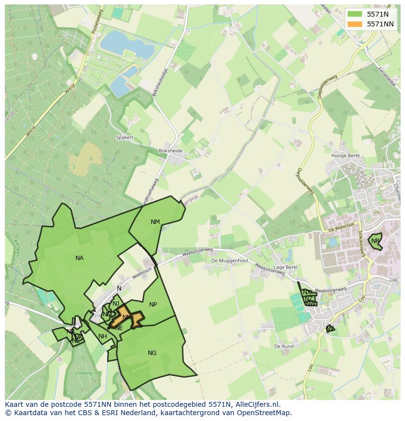 Afbeelding van het postcodegebied 5571 NN op de kaart.