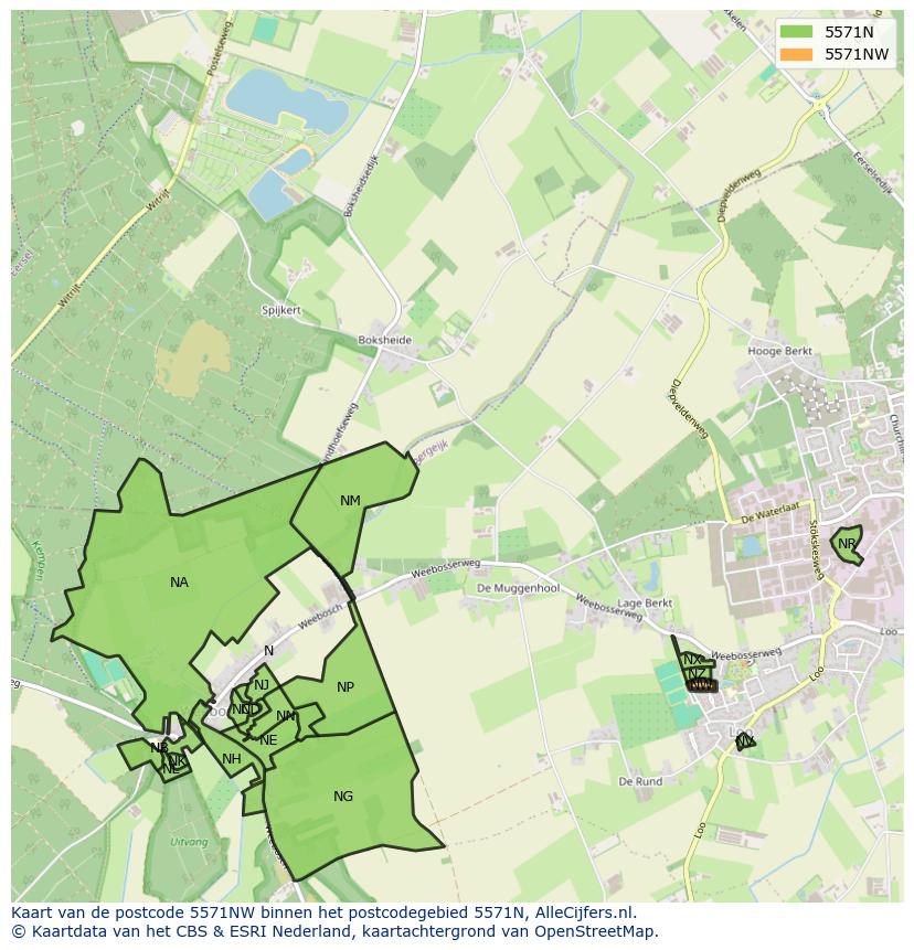 Afbeelding van het postcodegebied 5571 NW op de kaart.