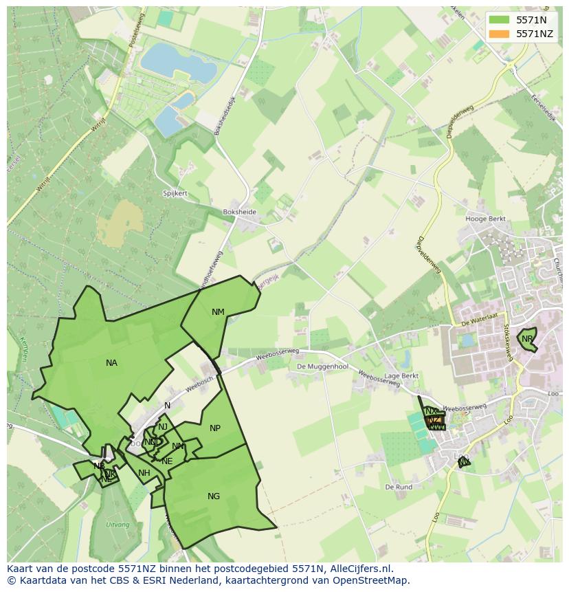Afbeelding van het postcodegebied 5571 NZ op de kaart.