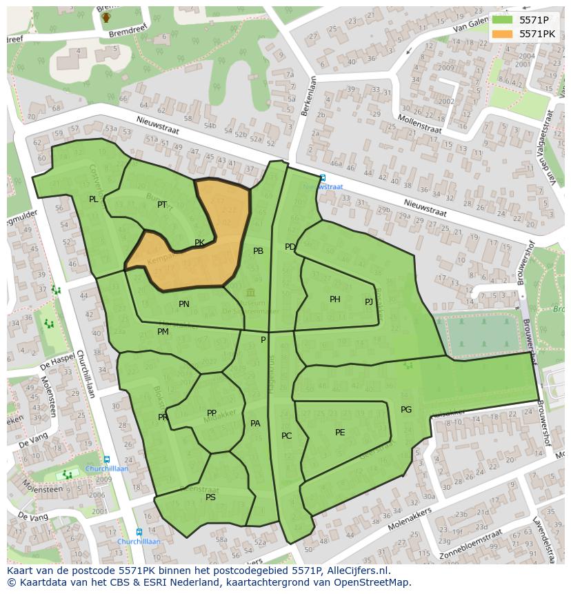 Afbeelding van het postcodegebied 5571 PK op de kaart.