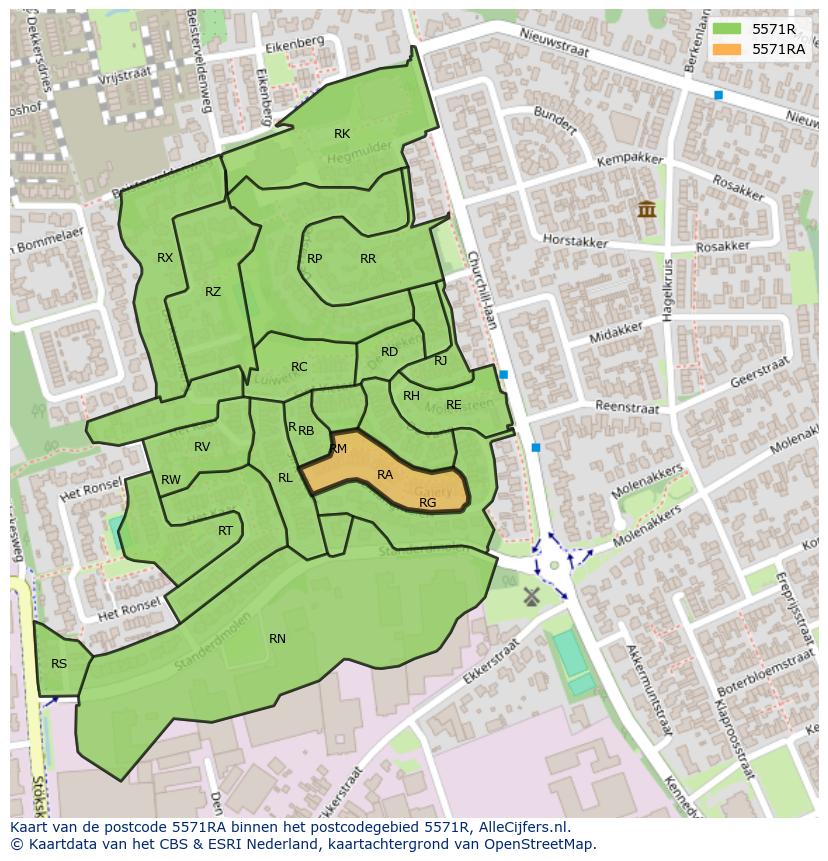 Afbeelding van het postcodegebied 5571 RA op de kaart.