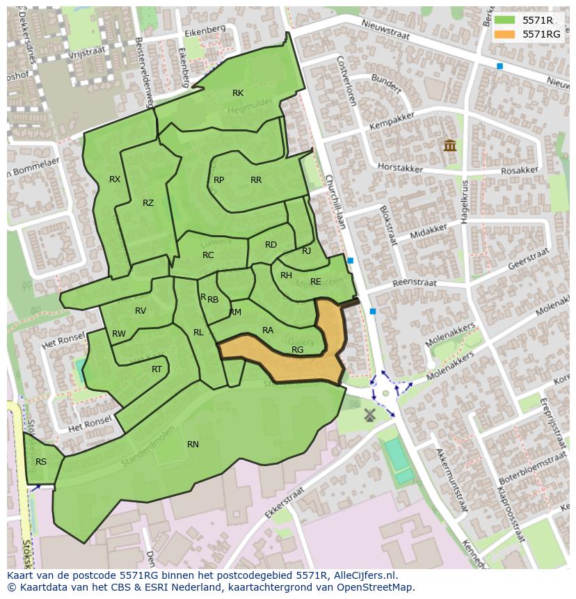 Afbeelding van het postcodegebied 5571 RG op de kaart.