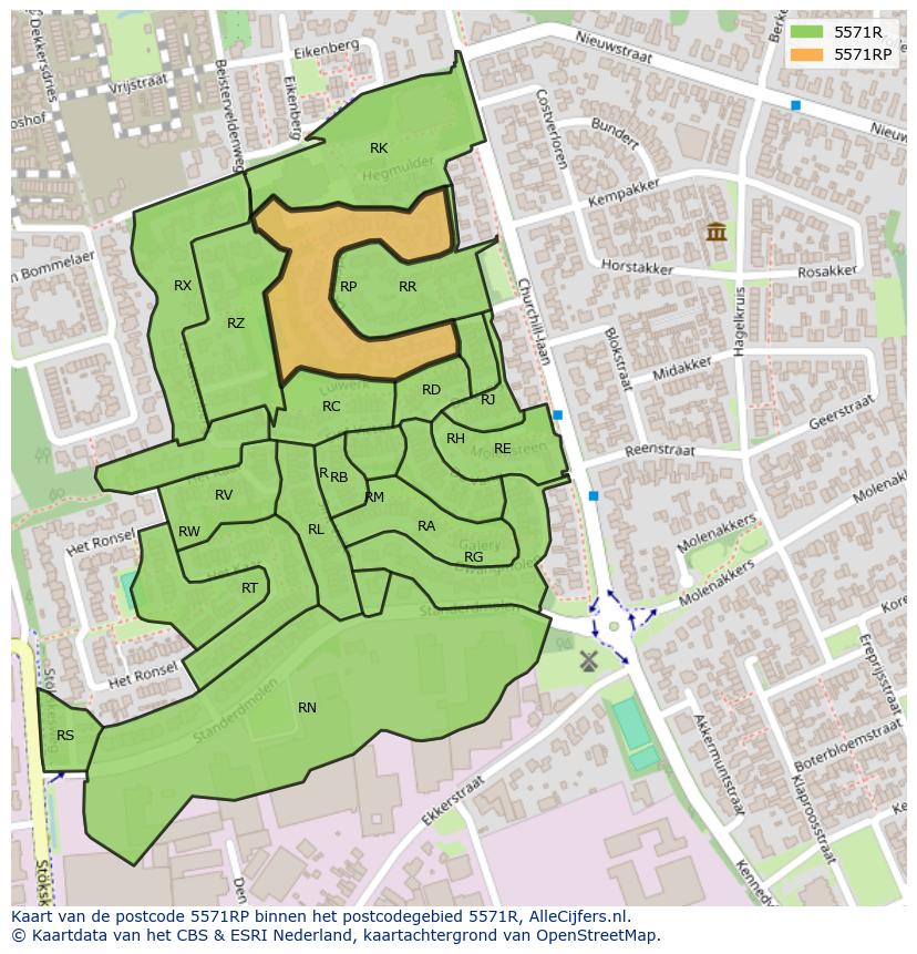 Afbeelding van het postcodegebied 5571 RP op de kaart.