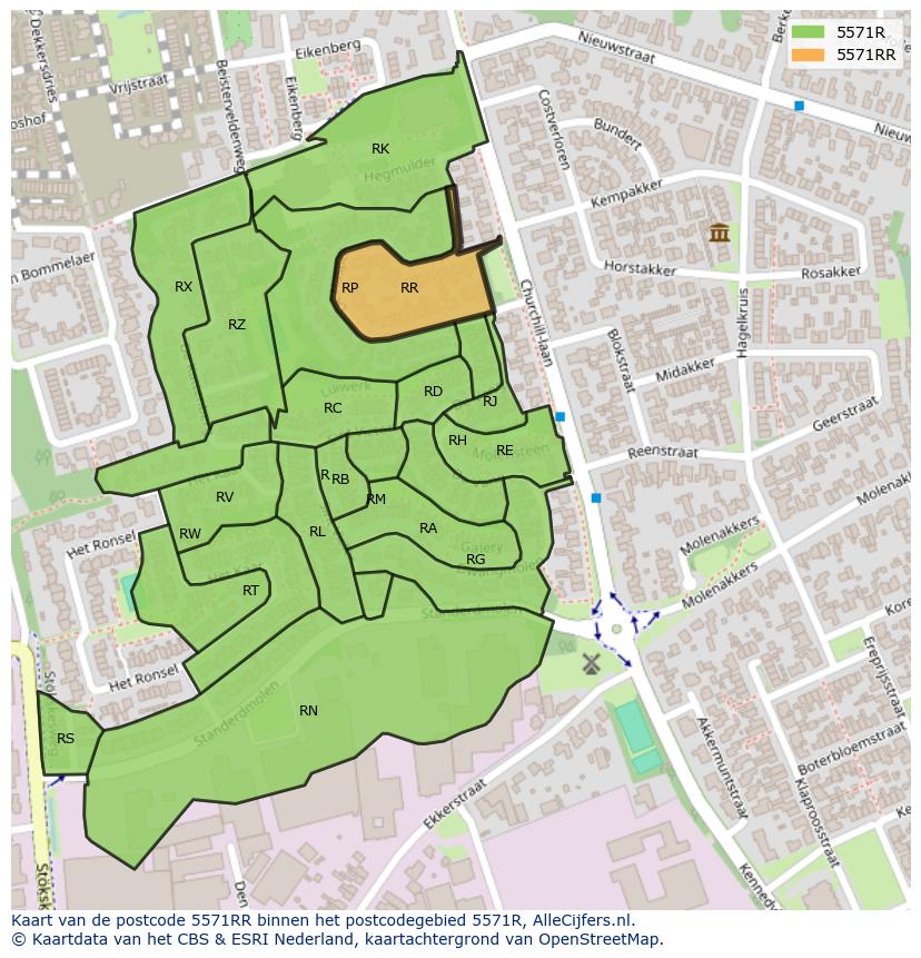 Afbeelding van het postcodegebied 5571 RR op de kaart.