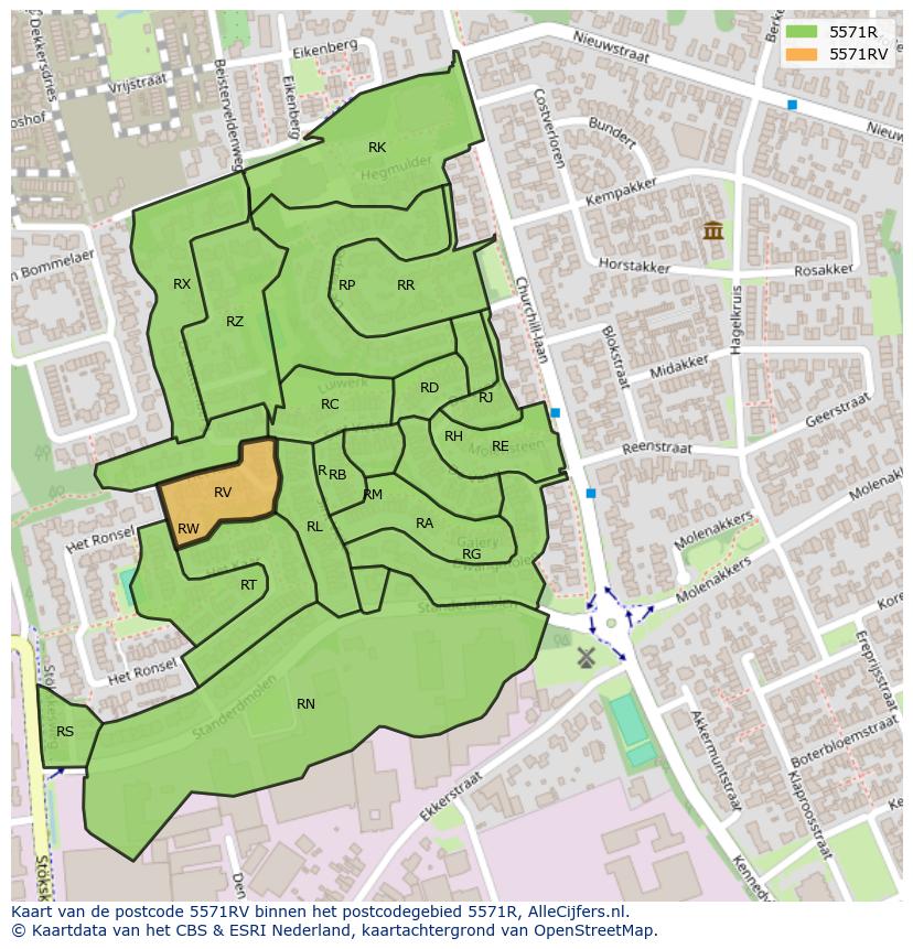 Afbeelding van het postcodegebied 5571 RV op de kaart.