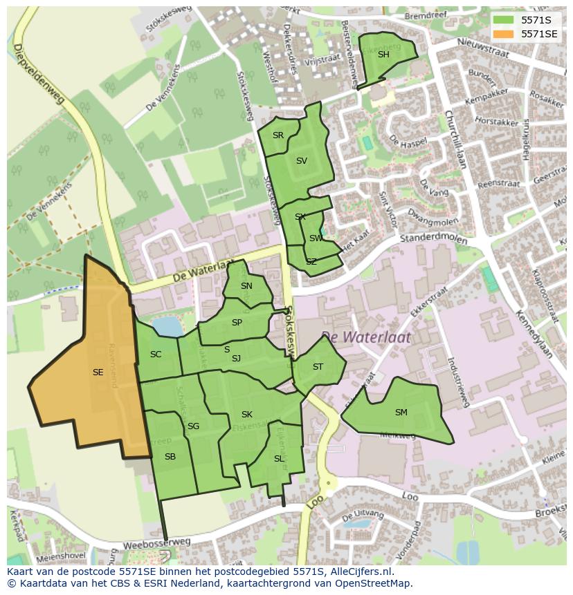 Afbeelding van het postcodegebied 5571 SE op de kaart.