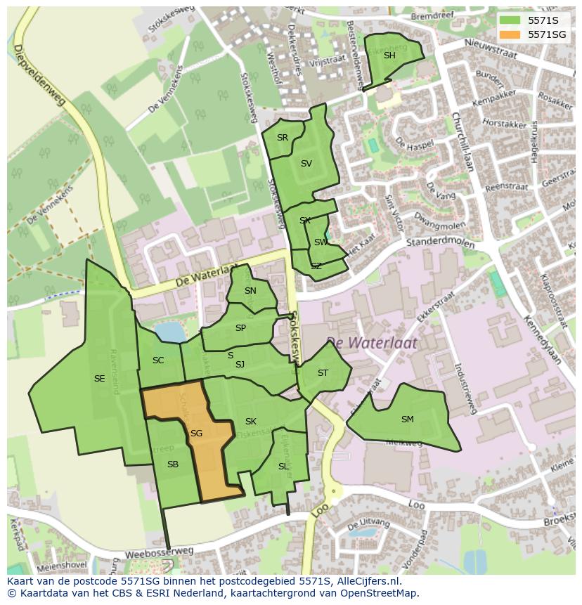 Afbeelding van het postcodegebied 5571 SG op de kaart.