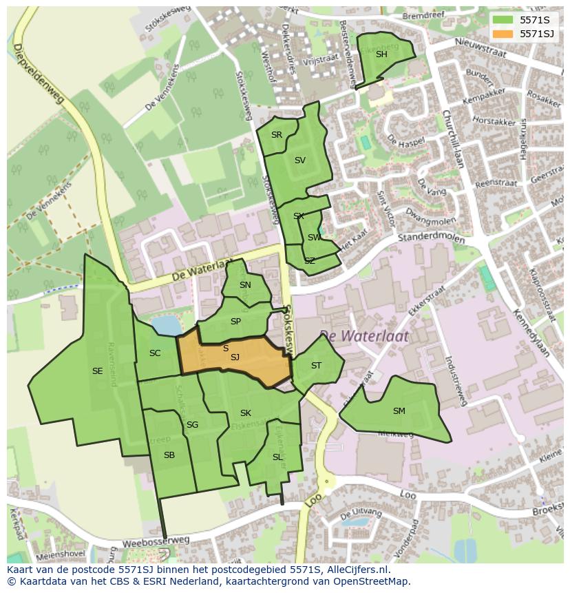 Afbeelding van het postcodegebied 5571 SJ op de kaart.