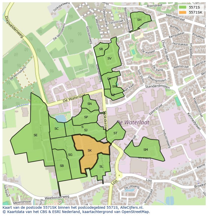Afbeelding van het postcodegebied 5571 SK op de kaart.