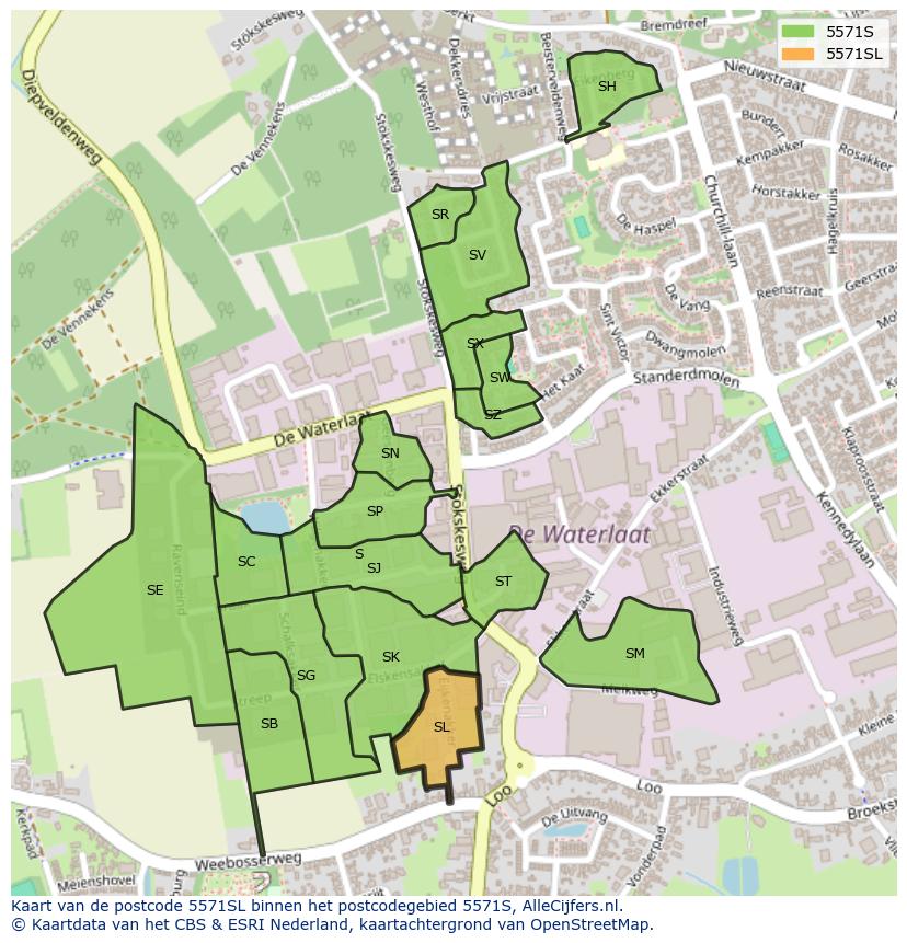 Afbeelding van het postcodegebied 5571 SL op de kaart.