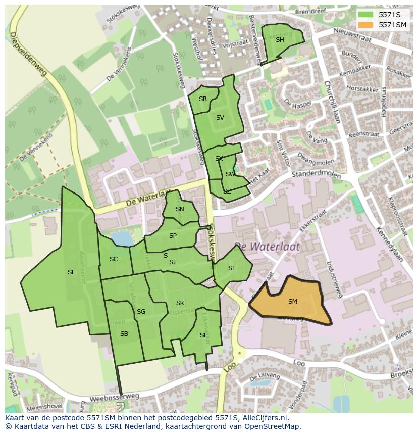 Afbeelding van het postcodegebied 5571 SM op de kaart.