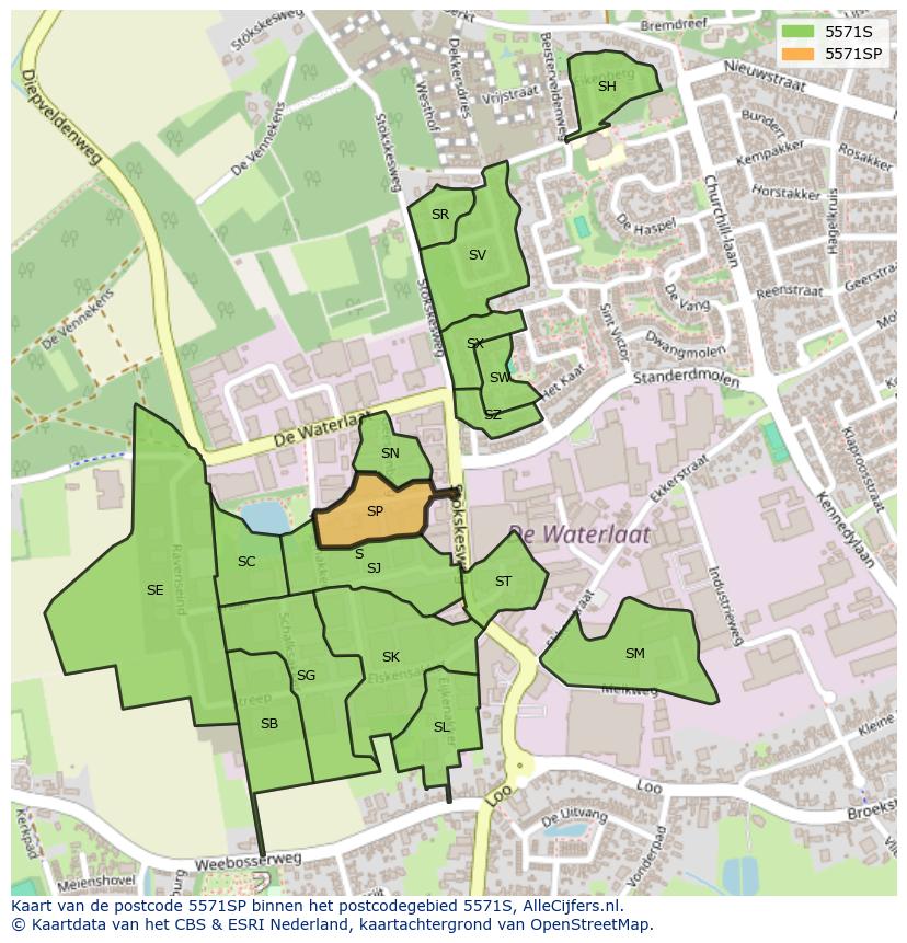 Afbeelding van het postcodegebied 5571 SP op de kaart.