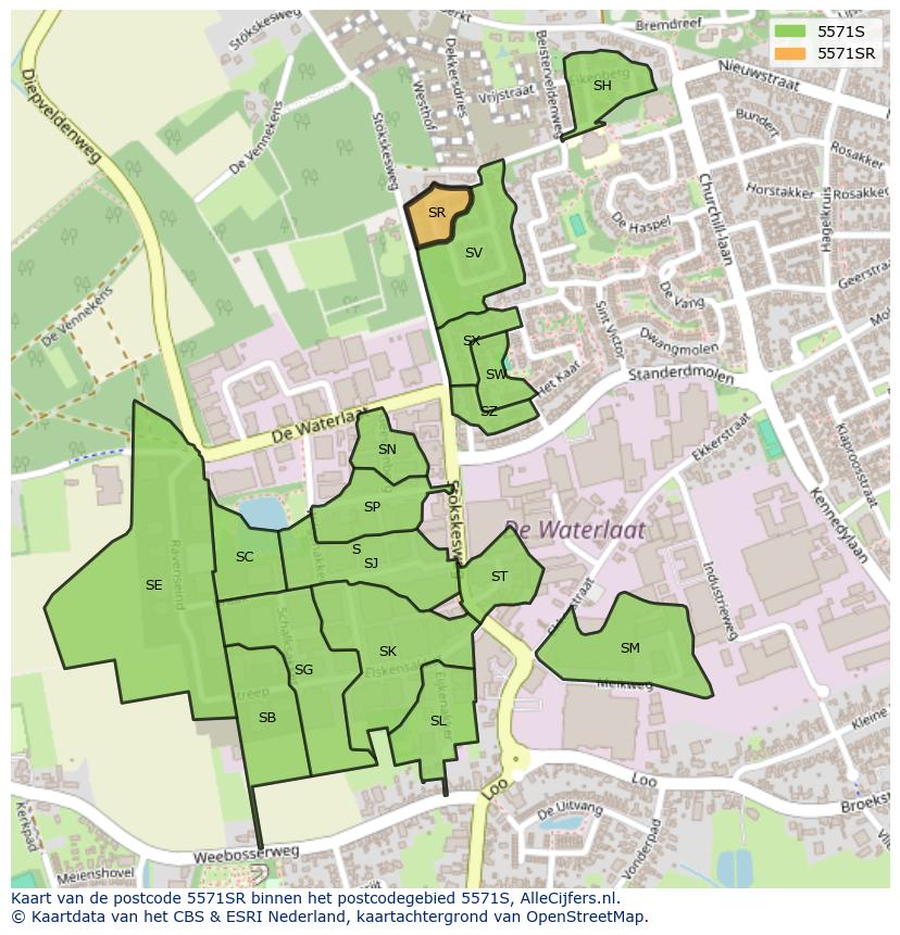 Afbeelding van het postcodegebied 5571 SR op de kaart.