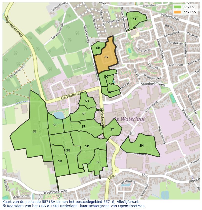 Afbeelding van het postcodegebied 5571 SV op de kaart.
