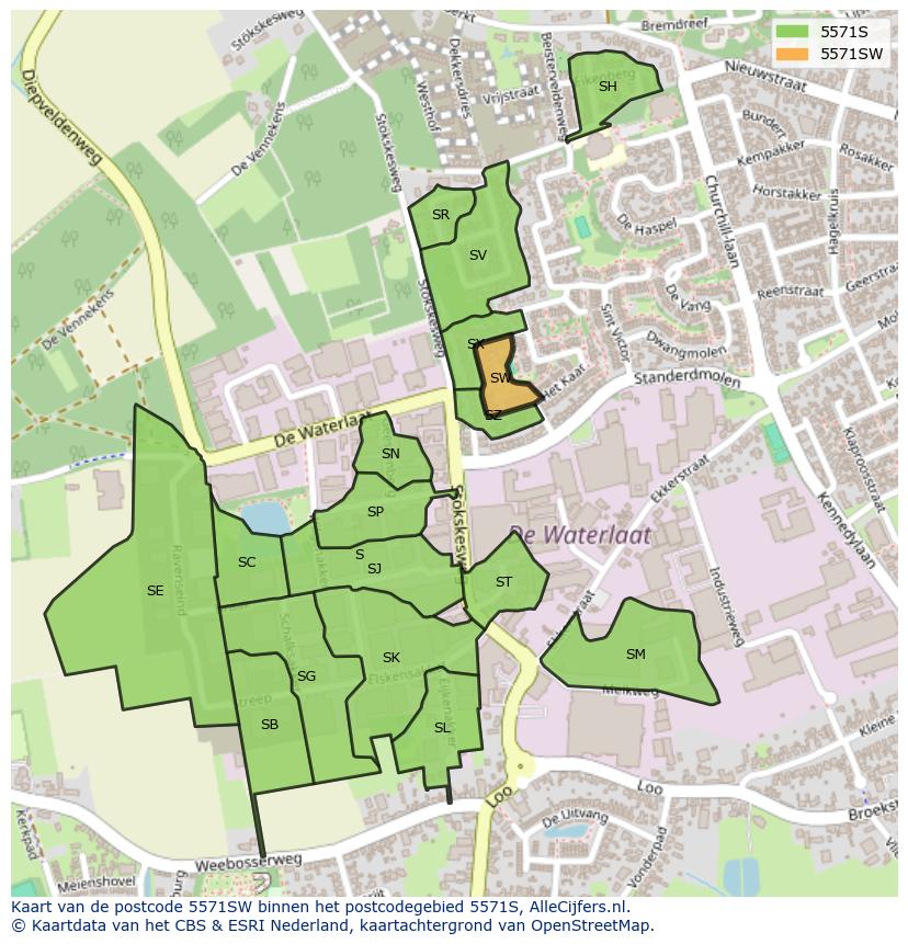 Afbeelding van het postcodegebied 5571 SW op de kaart.