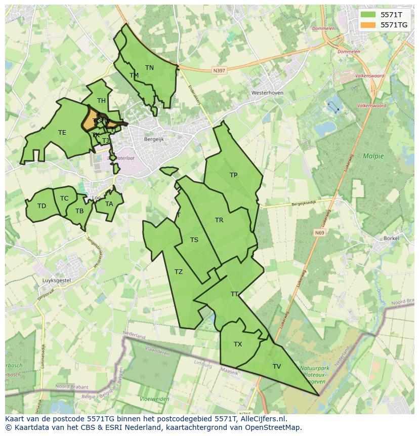 Afbeelding van het postcodegebied 5571 TG op de kaart.