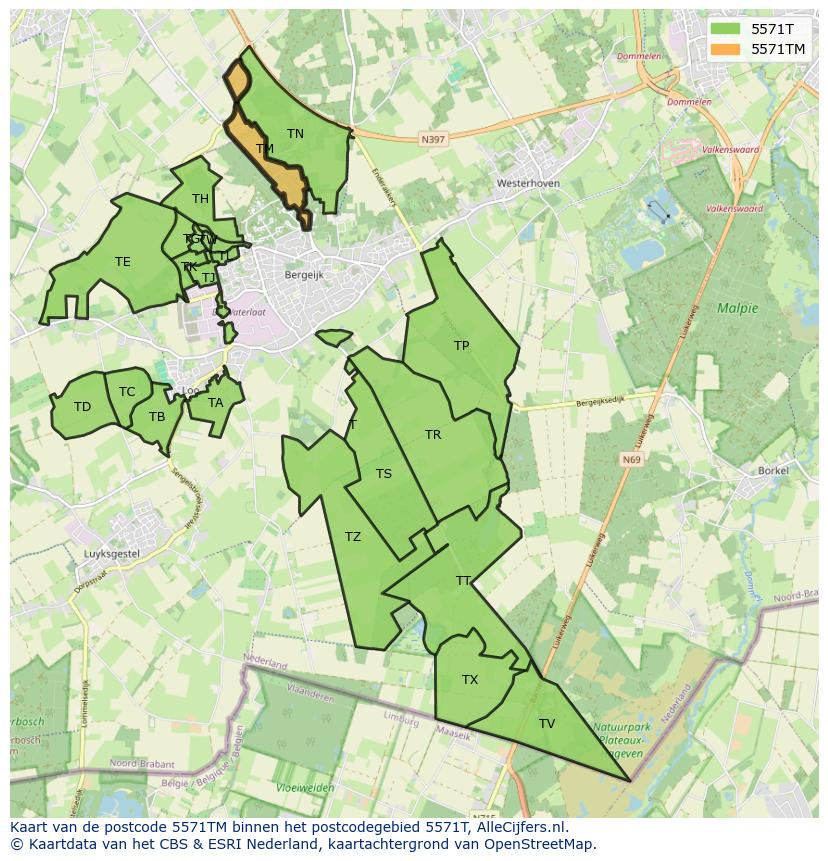 Afbeelding van het postcodegebied 5571 TM op de kaart.