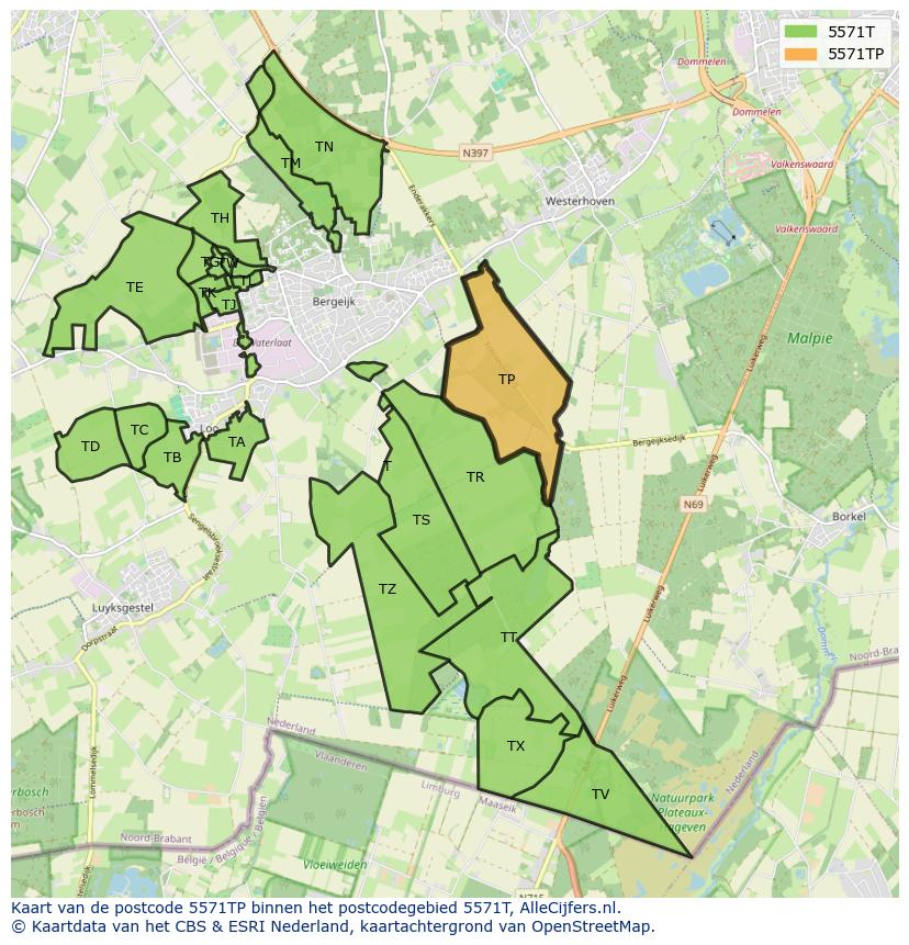 Afbeelding van het postcodegebied 5571 TP op de kaart.