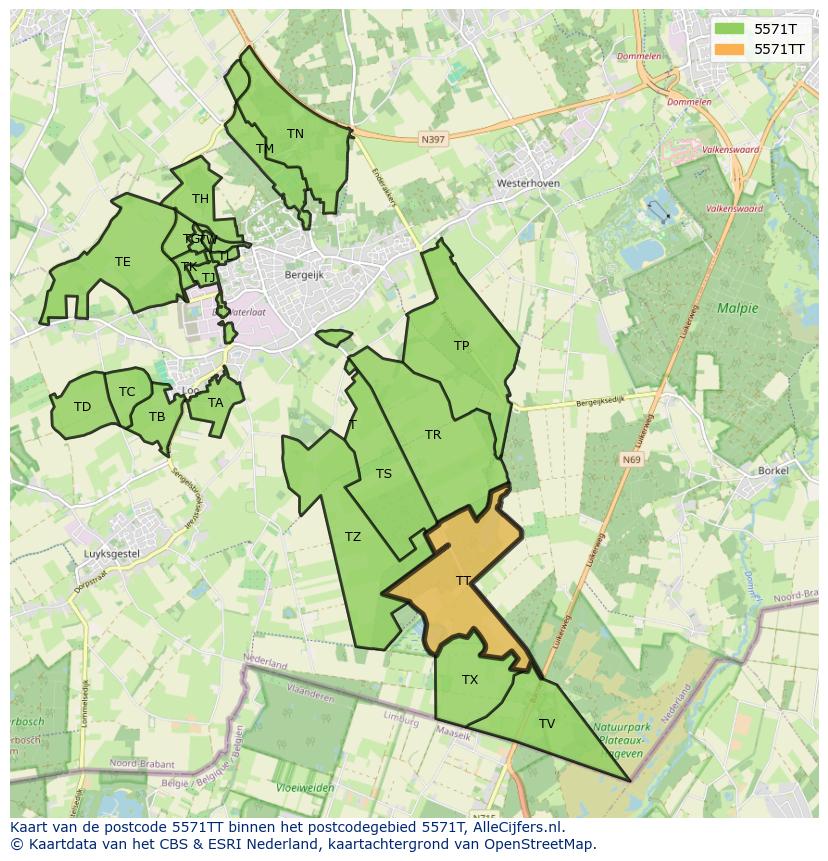 Afbeelding van het postcodegebied 5571 TT op de kaart.