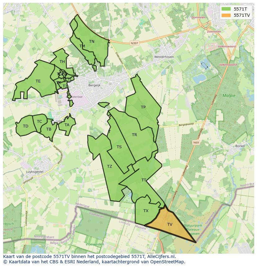 Afbeelding van het postcodegebied 5571 TV op de kaart.