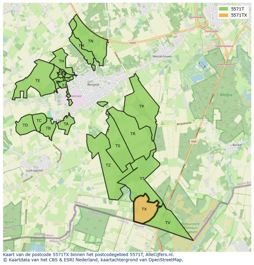 Afbeelding van het postcodegebied 5571 TX op de kaart.