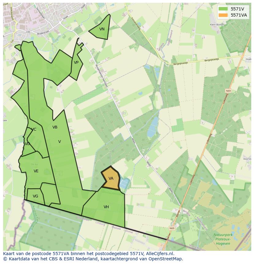 Afbeelding van het postcodegebied 5571 VA op de kaart.