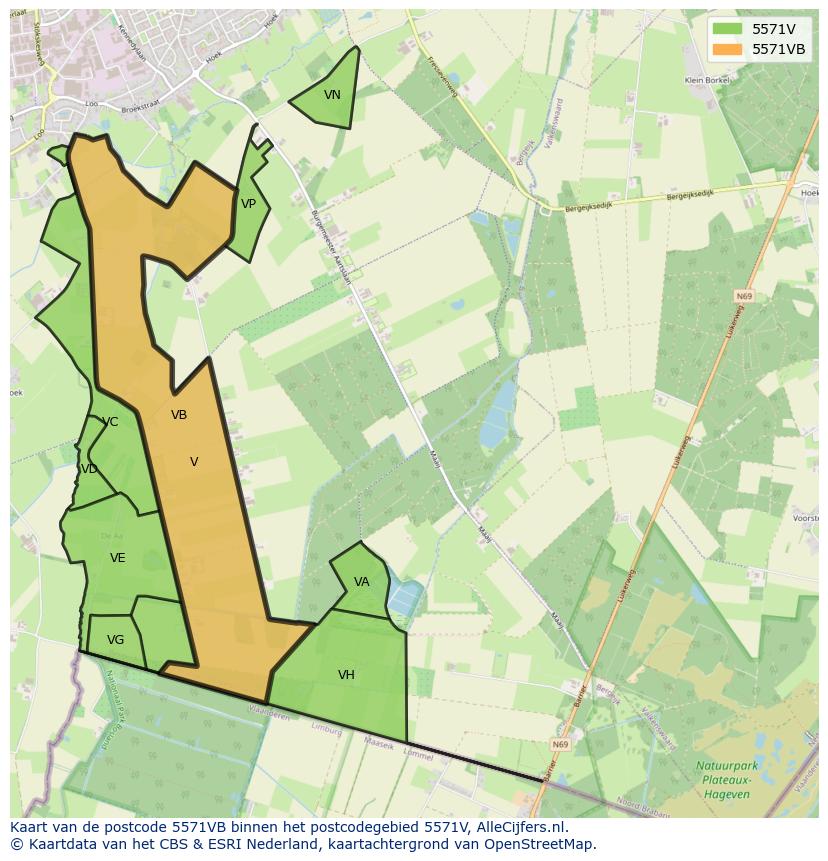 Afbeelding van het postcodegebied 5571 VB op de kaart.