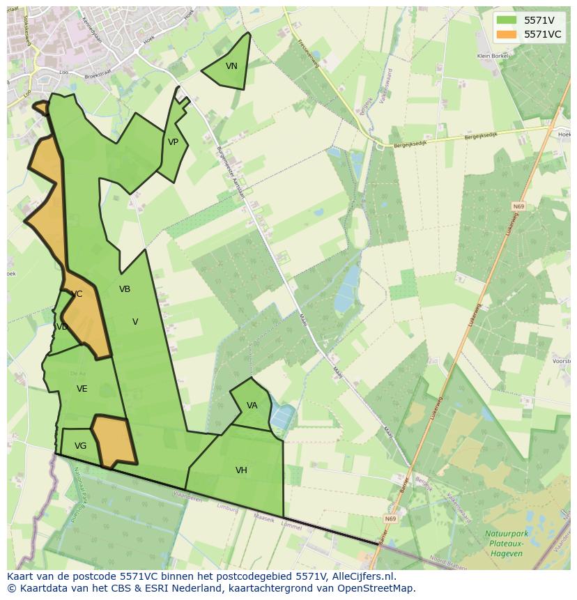 Afbeelding van het postcodegebied 5571 VC op de kaart.