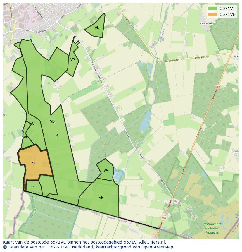 Afbeelding van het postcodegebied 5571 VE op de kaart.